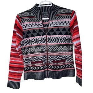 Title‎ Nine Sweater Full Zip Women's Large Nordic Ski Aztec Apres Merino Wool